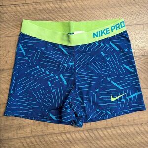 Nike Pro women’s 3” inseam shorts blue/green design